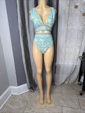 Freshwater Women’s Sz XXL Aqua Floral Cutout Two-Piece Swimsuit